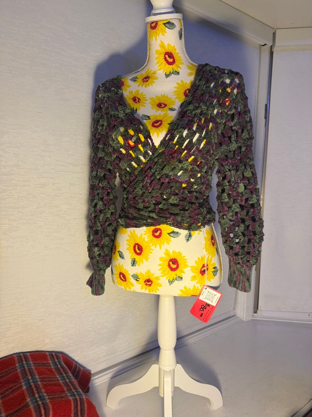 Hand Dyed, Reversible, Long Sleeve, Purple & Green Wrap Blouse