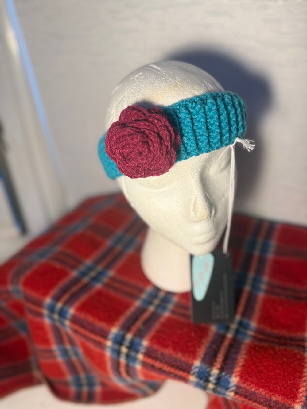 Teal Headband with Fuscia Flower