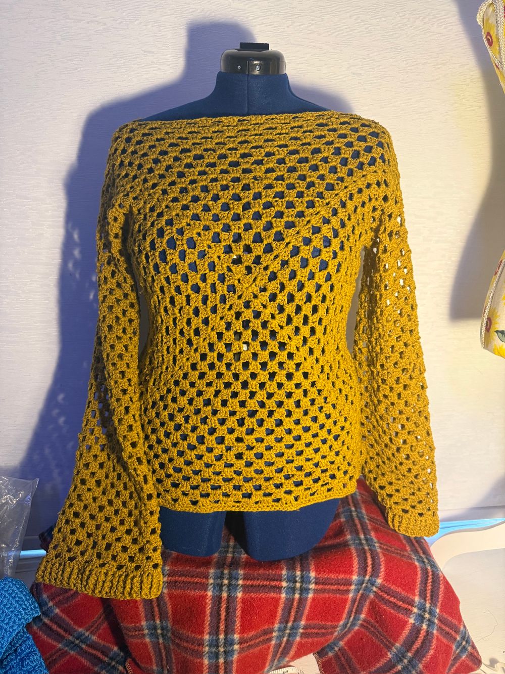 Mustard Yellow, Granny Square, Long Sleeve Blouse