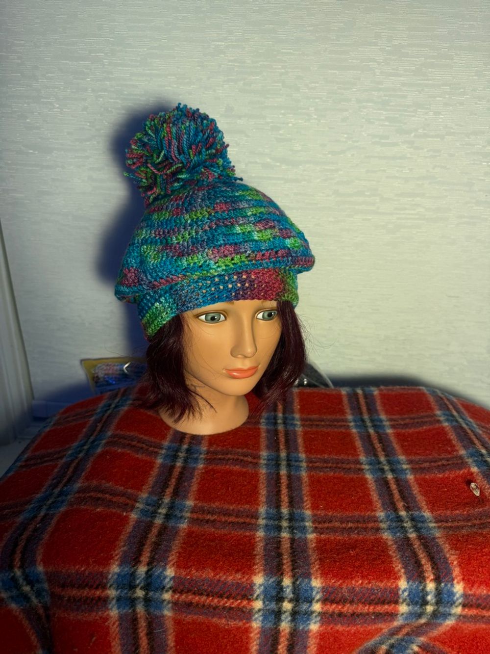 Variegated Rainbow Beret with PomPon