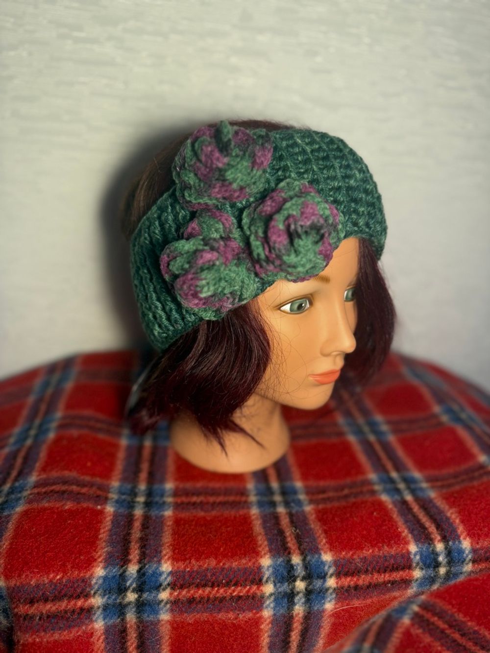 Green Headand with 3 Purple & Green Flowers