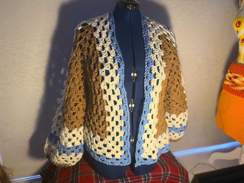 Brown, Off-white, and Blue Hexigon Cardigan