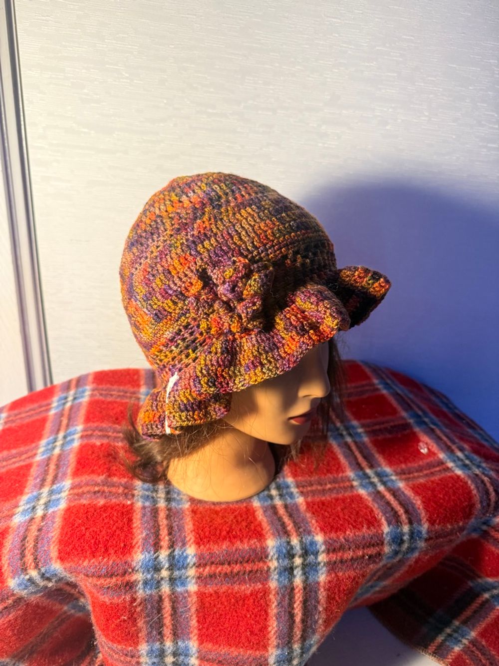 Ruffle Bucket Hat - Variegated Orange, Purple, & Mustard