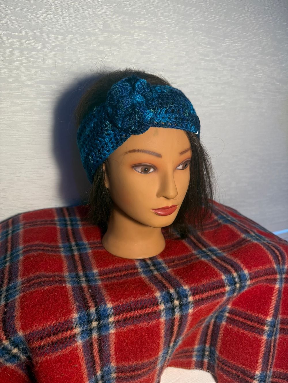 Blue Crochet Headband with Flower