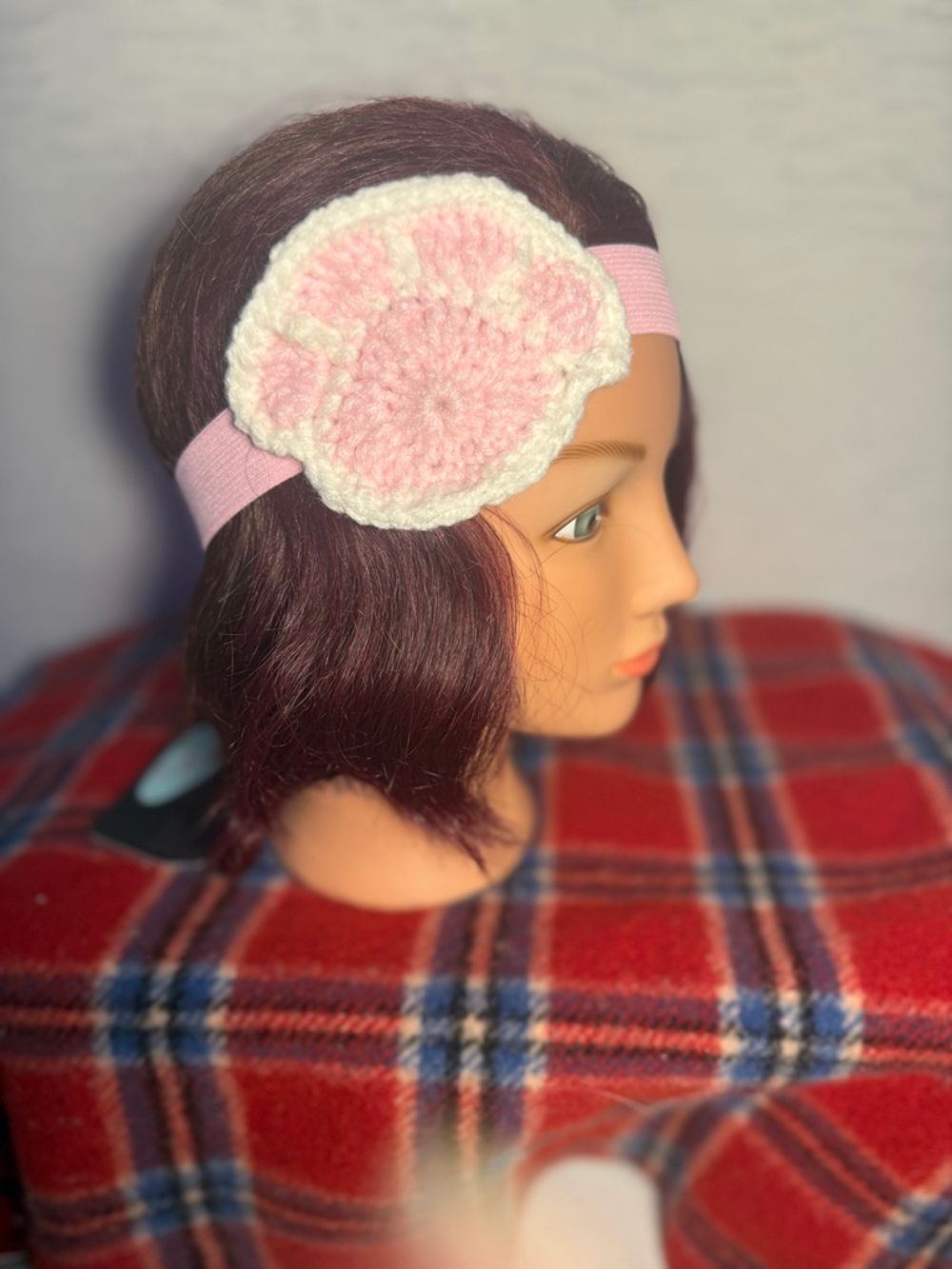 Light Pink Elastic Headband with Crochet Paw